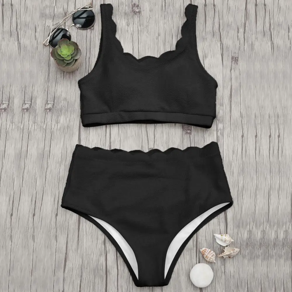 

2024 Fashion Summer Women Solid Color Bikini Set Push-up Swimsuit Triangle Bather Suit High Waisted Bikini Beachwear