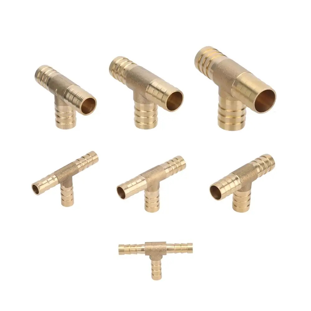 T-Shape Brass Barbed Hose Fitting Tee 6mm 8mm 10mm 12mm 14mm 16mm 19mm Hose Tube Barb Copper Barbed Coupling Connector Adapter
