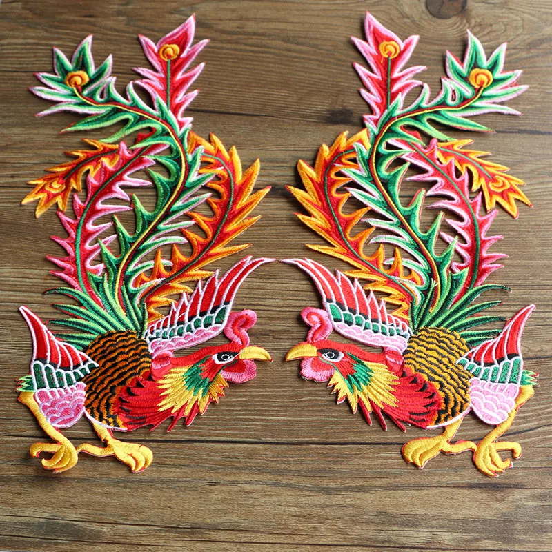 2PCS/a Pair Clothing Hanfu accessories Phoenix embroidery lace cock cloth patch cheongsam hot melt flower