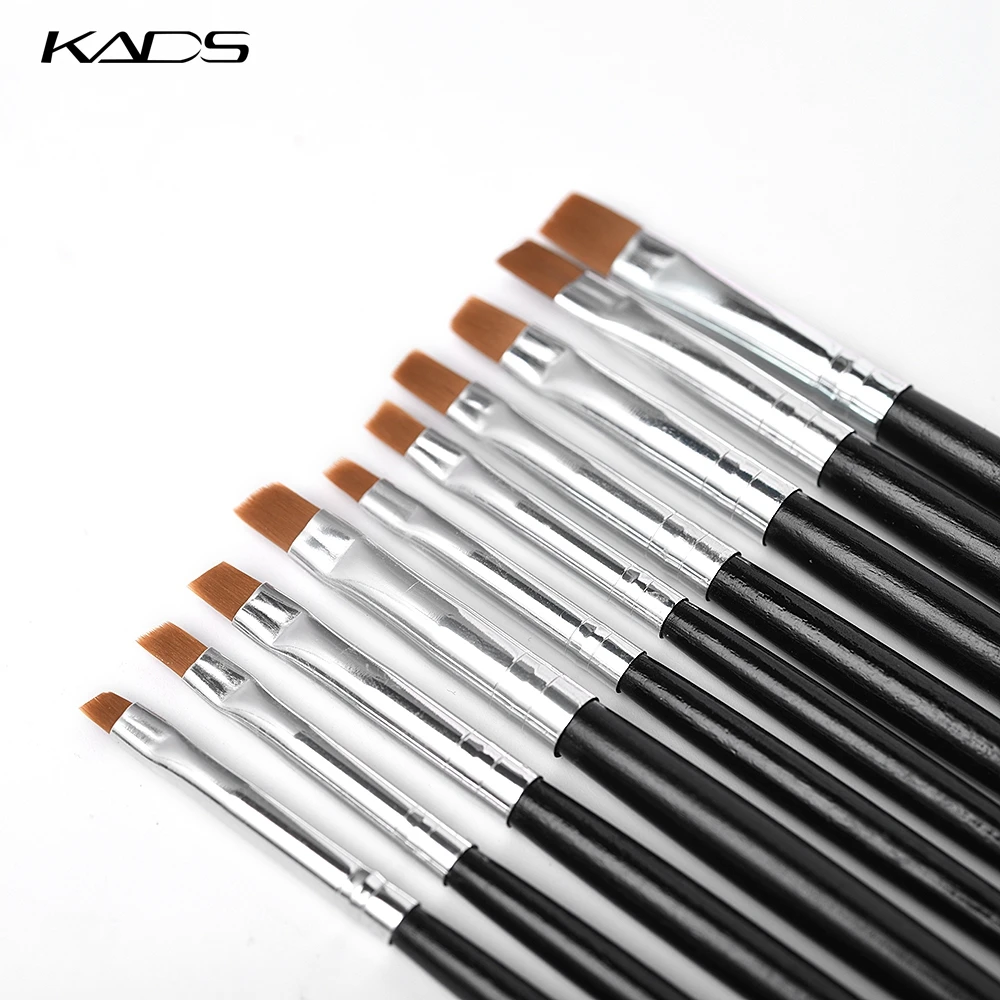 KADS Gel Nail Brush Acrylic Nail Art Pens Flat Tilted Head Drawing Painting Nail Art Tools 10 Sizes for UV Gel Nail Polish