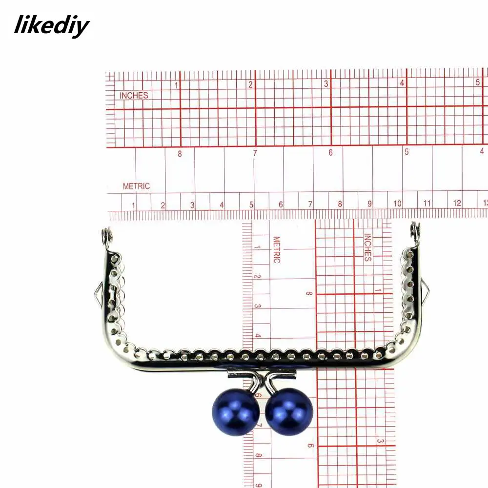 1 Piece 10.5 CM Candy Pearl Head Square Silver Metal Purse Frame Kiss Clasp Lace DIY Bag Accessories