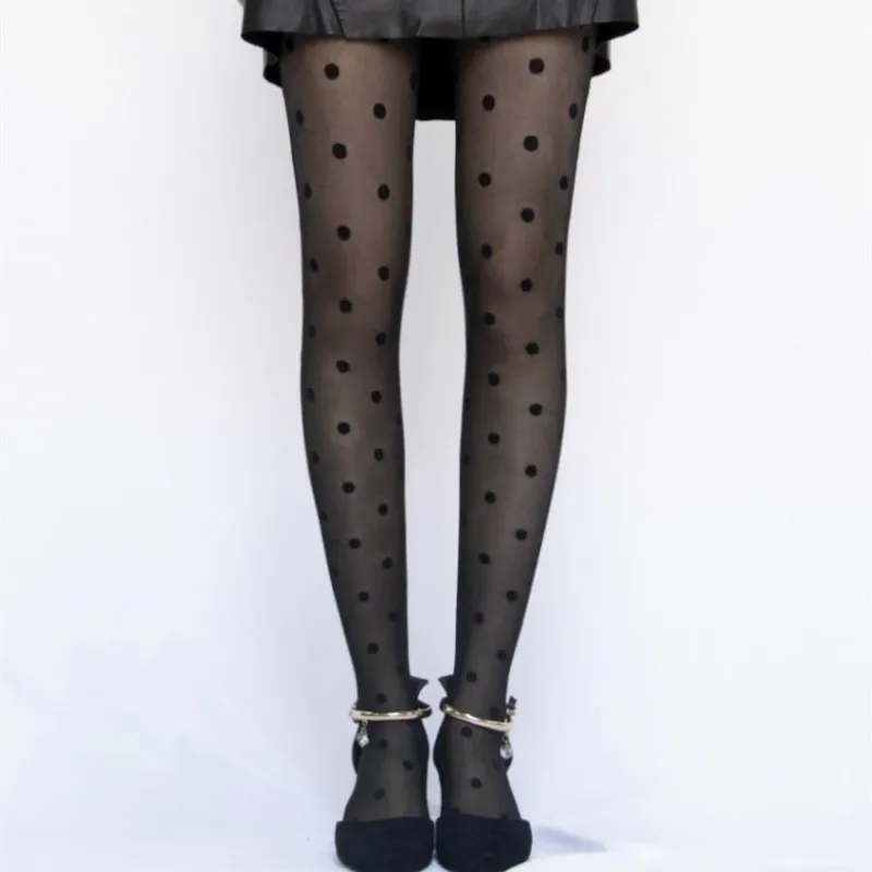 Collant da donna calze classiche in seta a pois donna Vintage moda dolce ragazza nero Sexy collant donna trasparente stretto
