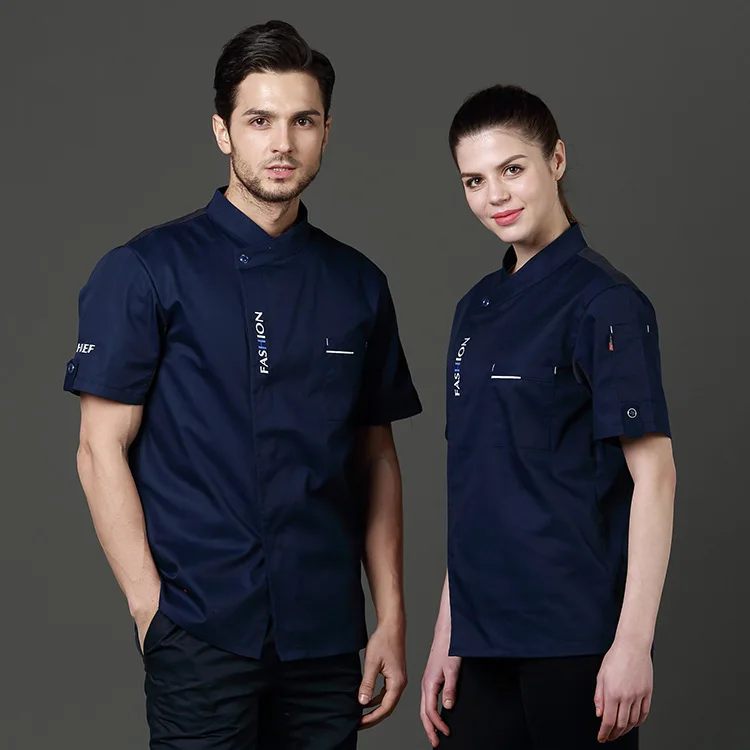 Chef Uniform Kitchen Bakery Cafe Food Service Short Sleeve Breathable Cook Wear Waiter Jacket Overall