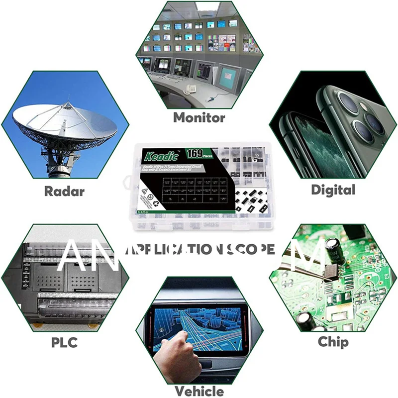 169Pcs 21 Values Integrated Circuit Chip Assortment Kit, 2.54mm IC Sockets 8 14 16 18 Pins, LM324 LM358 LM386 LM393 LM339 NE5532