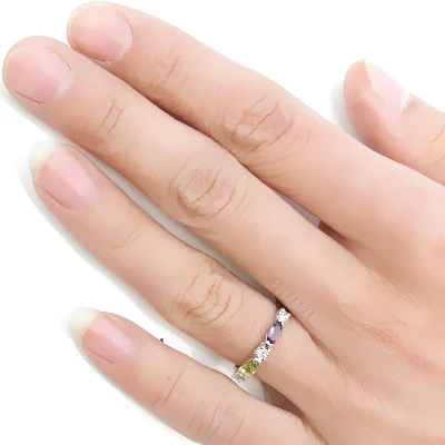 Simple 925 Silver Gemstone Ring for Office Woman Natural Amethyst Peridot Ring 925 Silver Amethyst Ring Gift for Woman