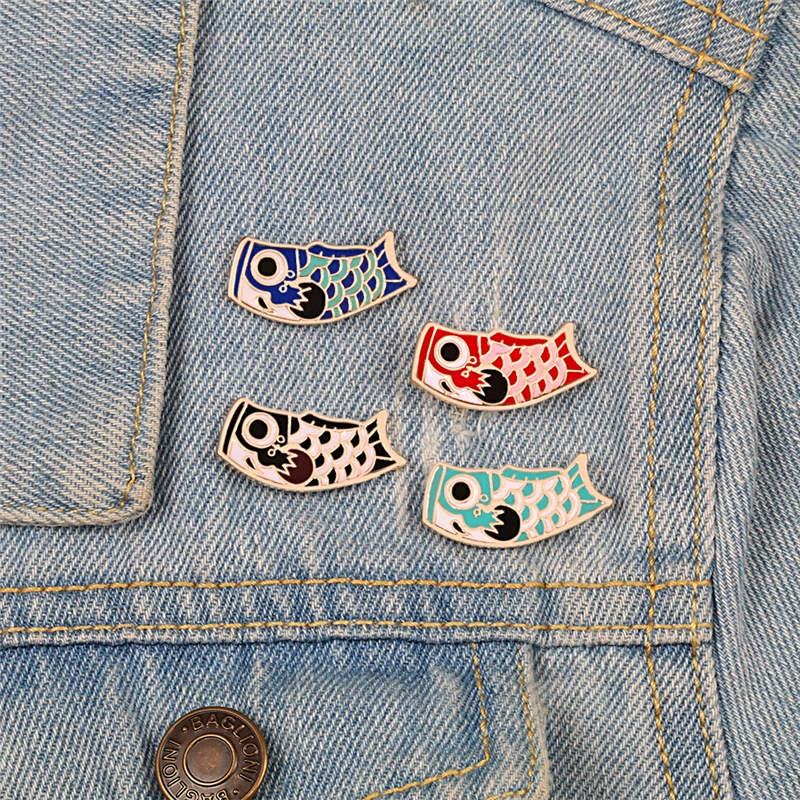 Japanese Koinobori Fish Flag Pins Koi Kimono Vintage Brooches Nishikigoi Badges Enamel Lapel Pin for Women Men Jewelry Bijoux