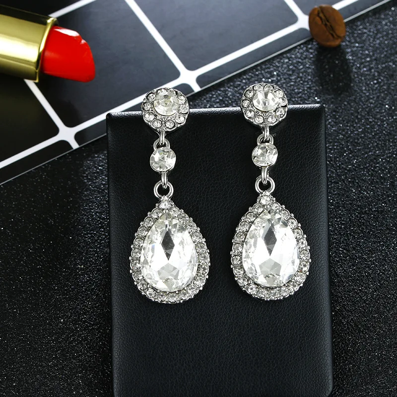 Zircon Crystal Water Droplets Earrings Women Wood Metal Acrylic Waterdrop Ear Fashion Wedding Jewelry Valentine's Day Gift