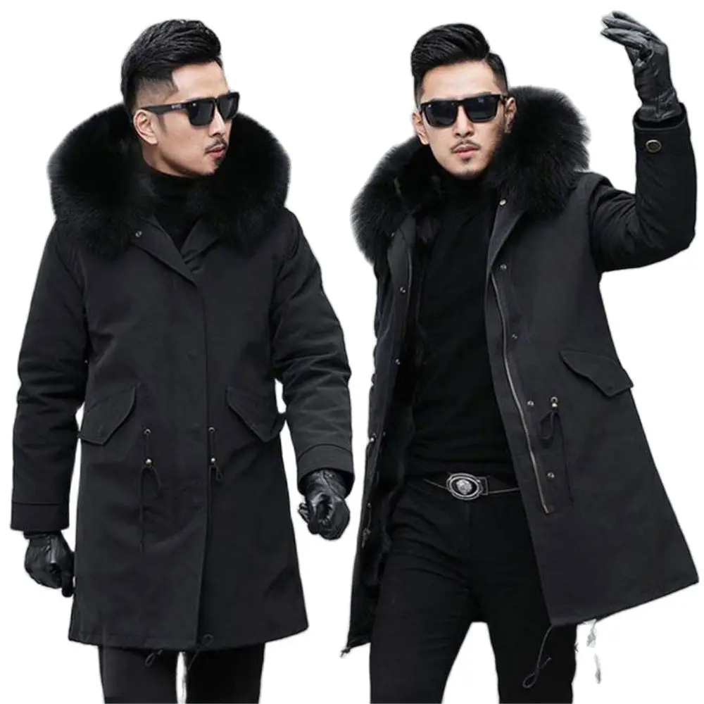 Parka à capuche en fausse fourrure de raton laveur pour hommes, manteau en coton optique, veste russe, vêtements pour garder au chaud, haut d\'hiver,