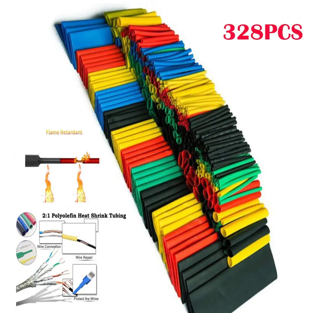 328 Pcs Heat Shrink Tube Assorted Insulation Shrinkable Tube 2:1 Wire Cable Sleeve Kit Low Voltage Thermal Casing