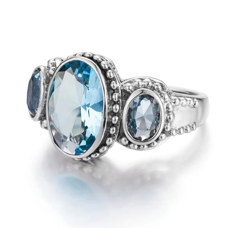 Aquamarine Men Rings Sterling Silver 925 Gemstone Vintage Rings For women Fine Oval Shape Prong Setting Anillo Hombre At A Loss — zdjęcie 3