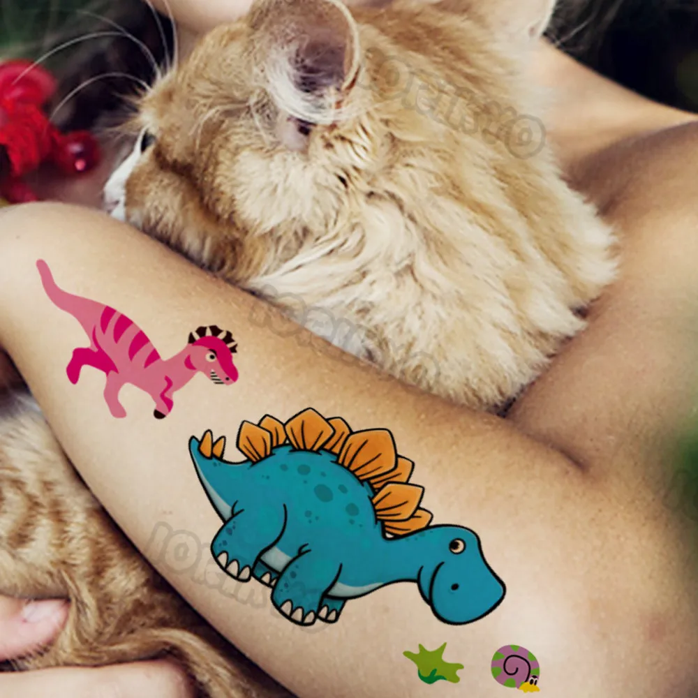 Watercolor 3D Dinosaur Temporary Tattoo For Kids Boy Girls Cute Flash Dino Tattoos Sticker Water High Quality Fake Tatoos Arm