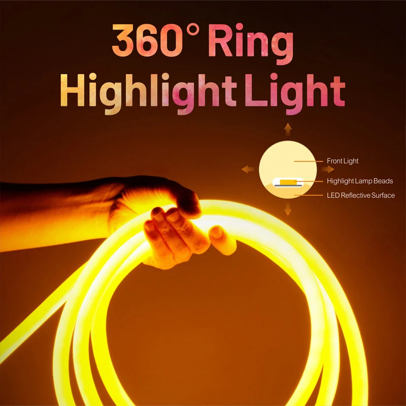 Neon LED Strip 360 Degree Glow AC220V Flexible Neon Light Tube Rope Waterproof IP65 Outdoor Decorative Lighting With Power Plug