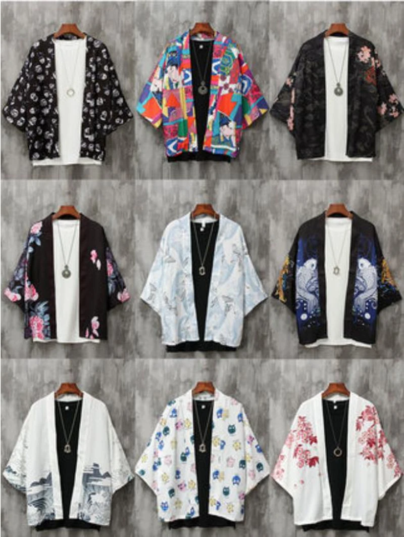 Japanese crane robe samurai ukiyo-e loose seven-point sleeve shirt kimono coat haori kimono men women couple kimono cardigan