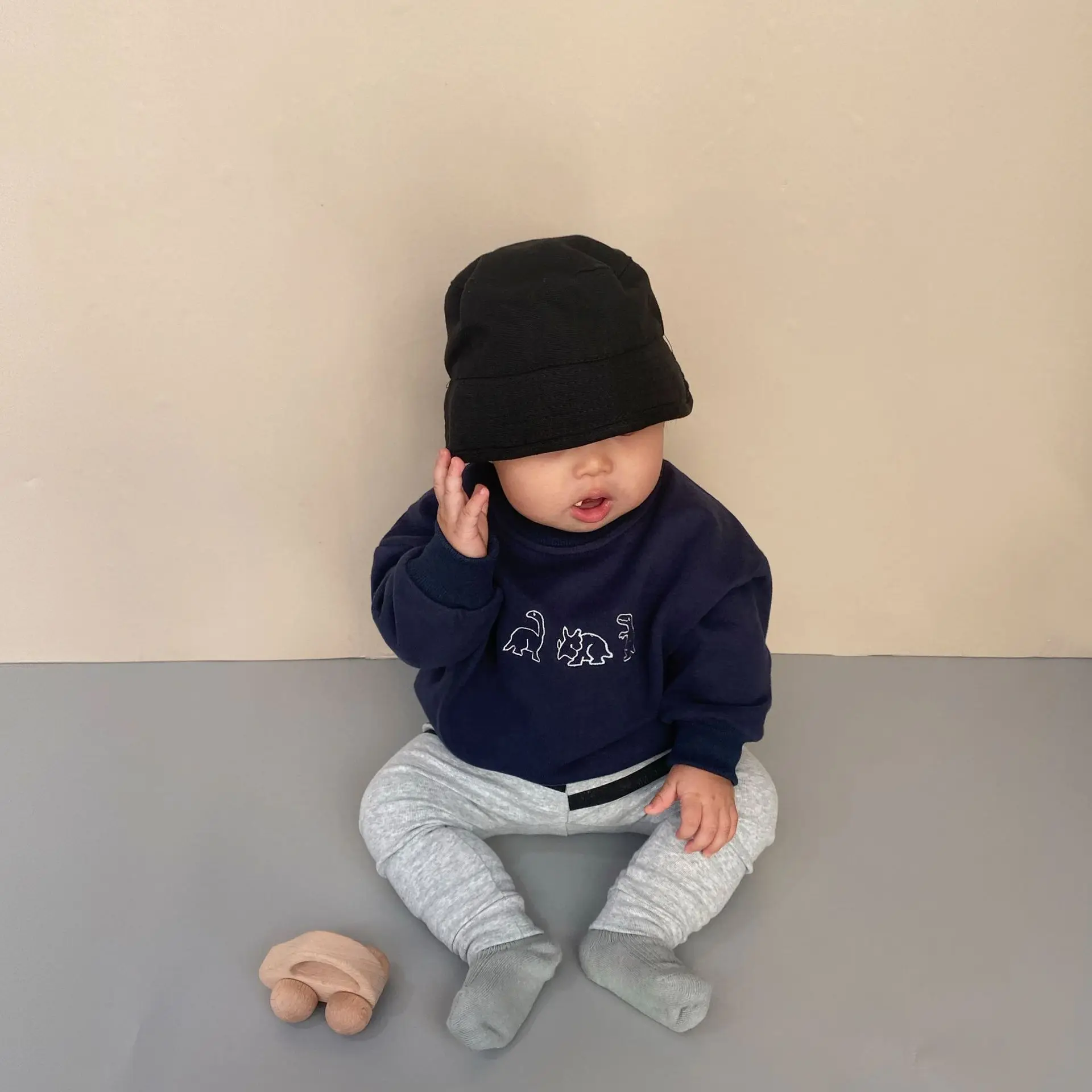 Autumn new 2021 baby boys and girls casual clothes dinosaur cartoon embroidered long sleeve sweatshirt