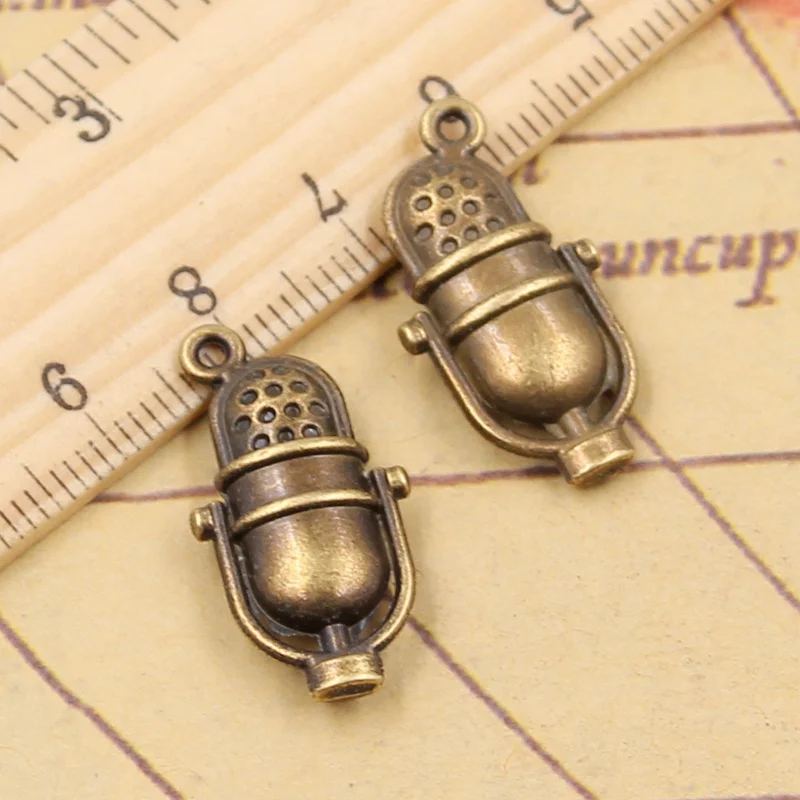 10pcs Charms Retro Vintage Microphone 26x13mm Tibetan Bronze Silver Color Pendants Antique Making DIY Handmade Craft Pendant