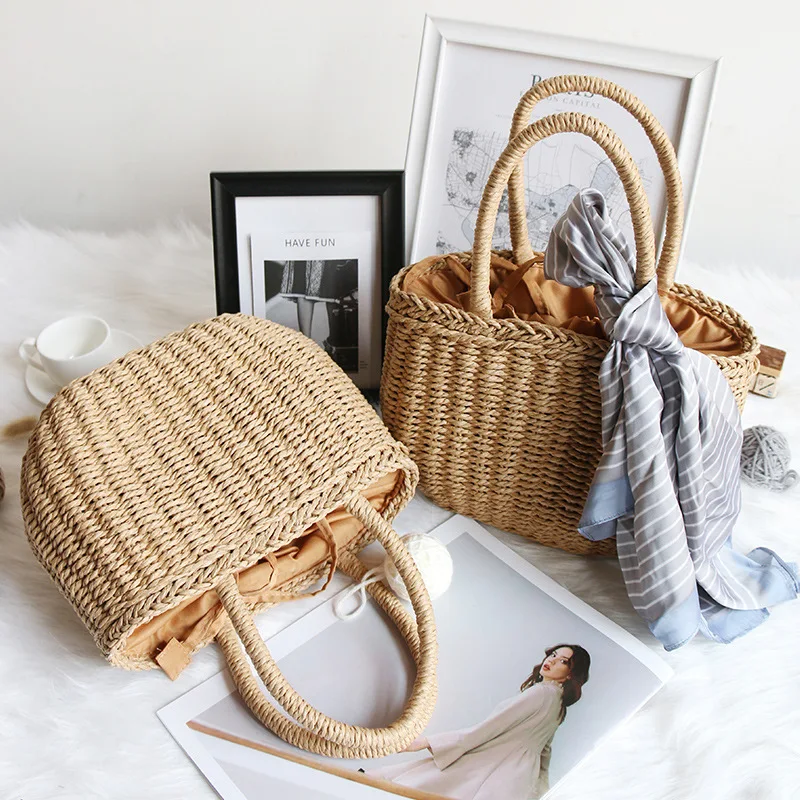

Casual Handmade Straw Bag Ladies Fashion Top Handle Bag Female Vacation Beach Woven Basket Summer Woven Bags Women Handbag New