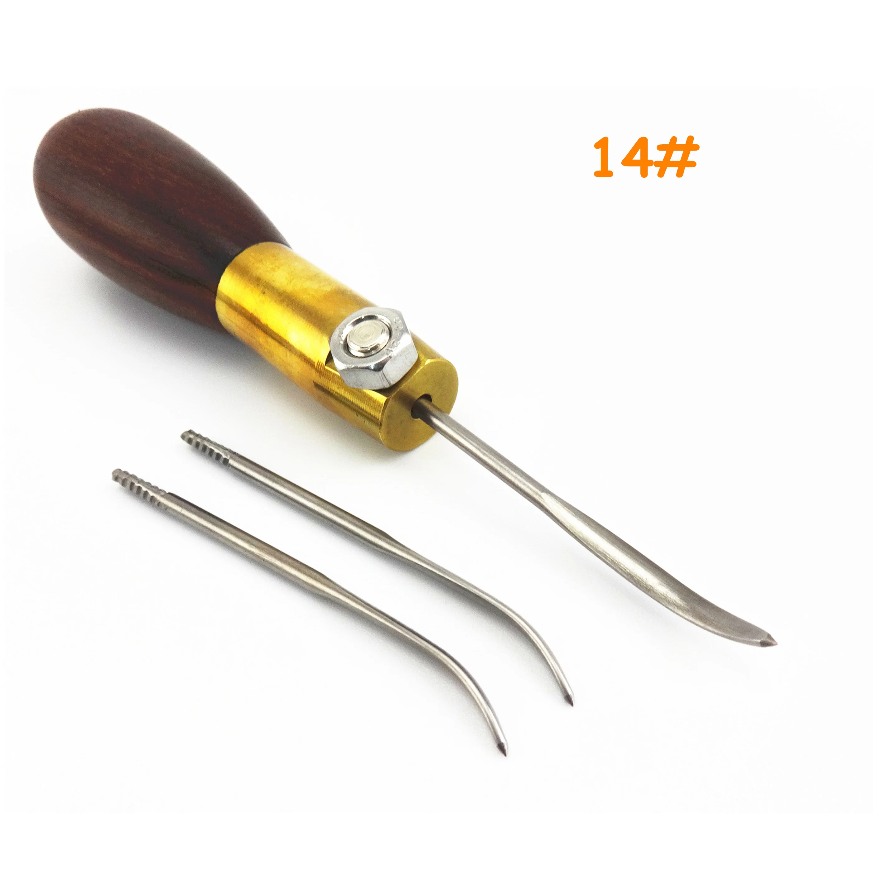 3pcs 14# Leather Craft Shoemaker Cobbler Flat Arc Sole Pierce Hole Awl Needle Tool Set - Knife Cutter Punch Chisel Edger Groover