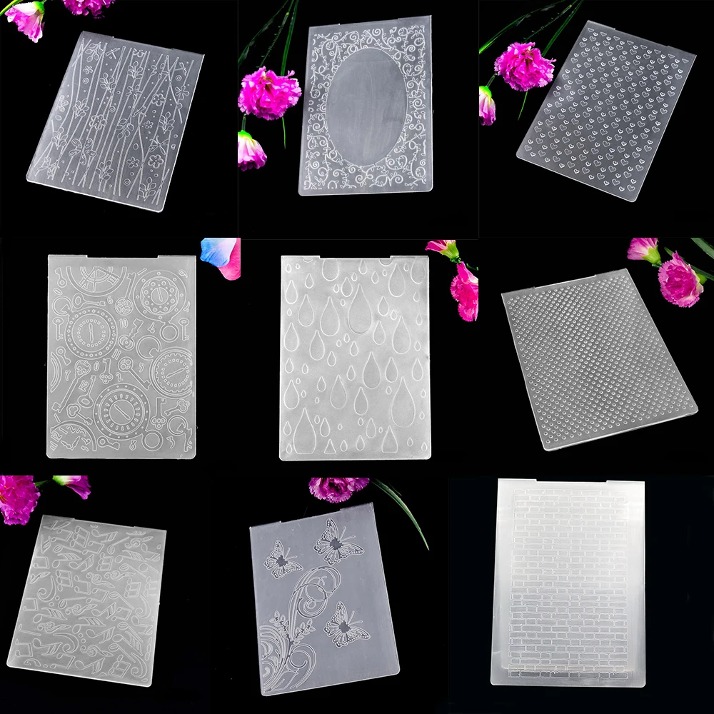 AZSG Embossing Folders Collection of White Folders for Scrapbook DIY Paper Cutting Dies Scrapbooking Plastic Embossing Folder