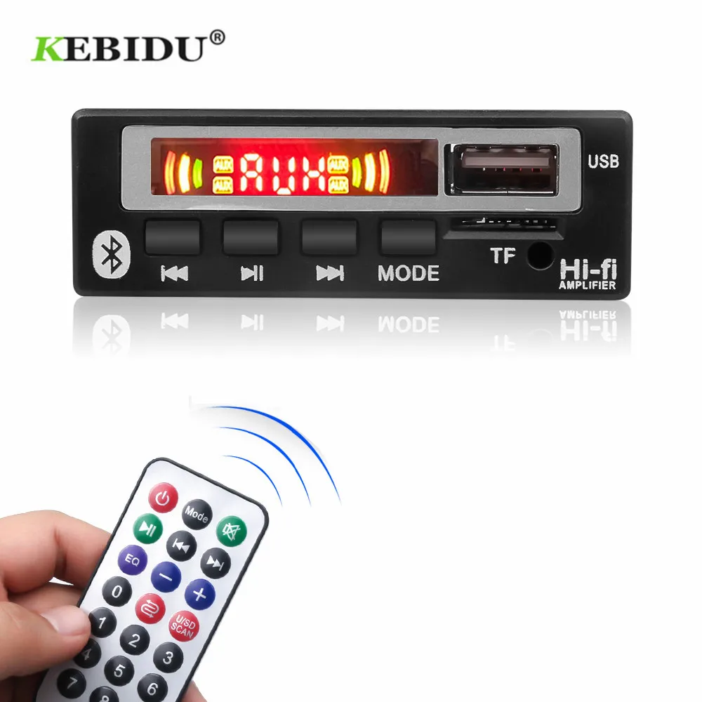 KEBIDU Bluetooth5.0 MP3 WMA WAV Decoder Board 5V 12V Wireless Audio Module Color Screen USB TF FM Radio For Car accessories