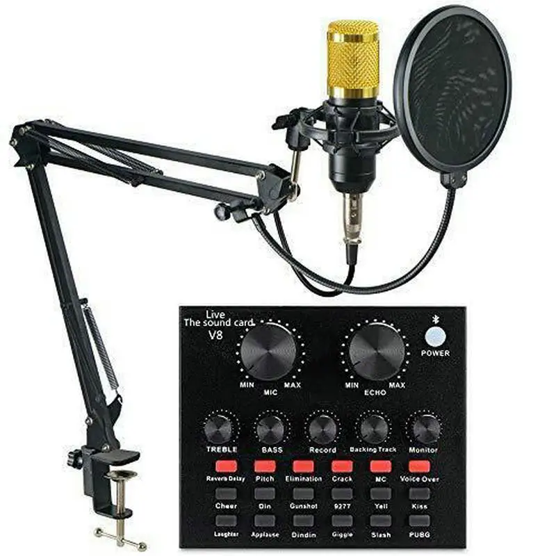 

V8 Audio Mixer BM800 Condenser Microphone Live Sound Card BT USB Game DSP Recording Professional Streaming