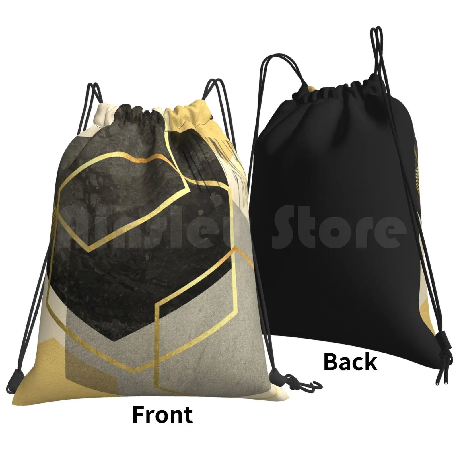 Black And Gold Geometric Backpack Drawstring Bag Riding Climbing Gym Bag Geometric Scandinavian Minimalist Geo Scandi