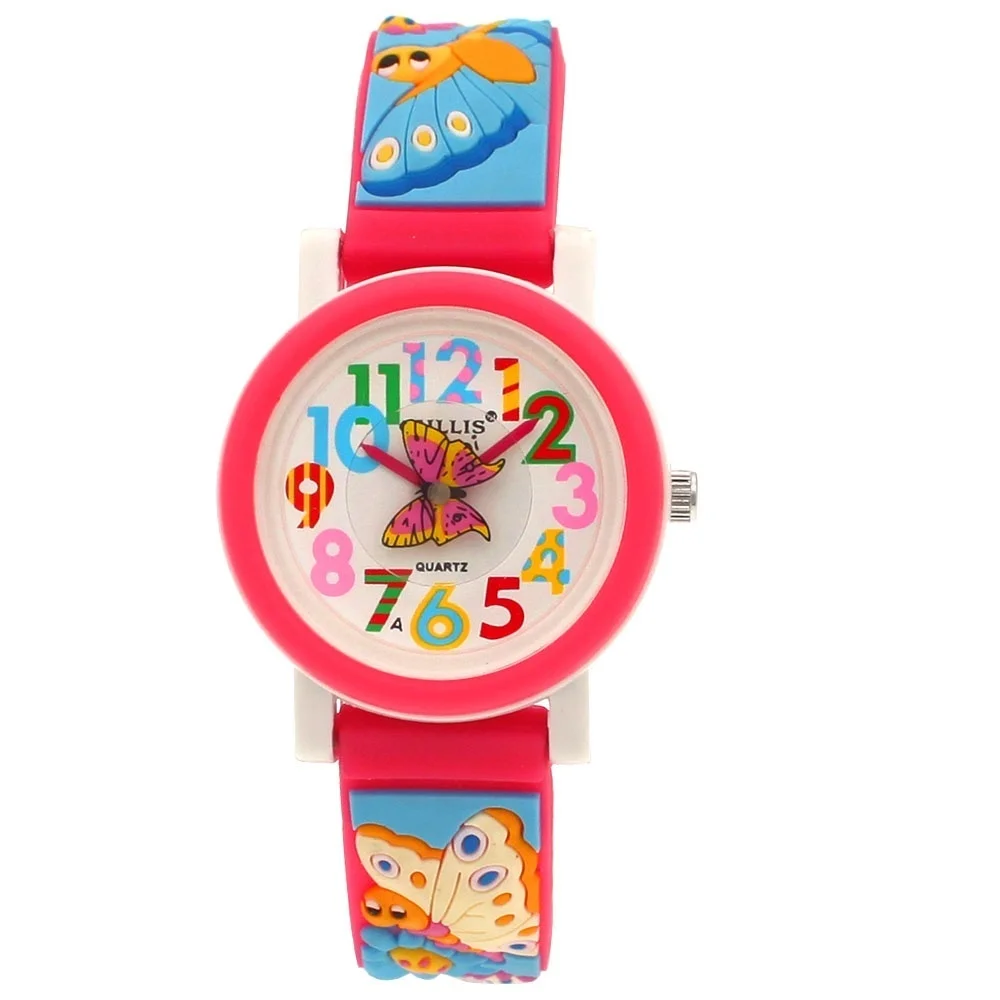 Часы для девочек, с бабочкой, детские часы 3D, модные Мультяшные кварцевые часы для мальчиков и девочек
