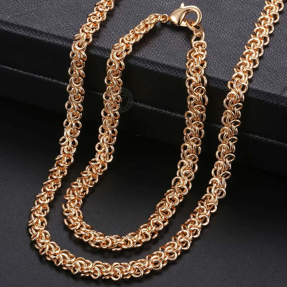 Men\'s Women\'s Jewelry Sets Swirl Link Chain 585 Rose Gold Color Necklace Bracelet Set For Men Woman Jewelry Gifts 6mm KCS05