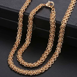 Men's Women's Jewelry Sets Swirl Link Chain 585 Rose Gold Color Necklace Bracelet Set For Men Woman Jewelry Gifts 6mm KCS05