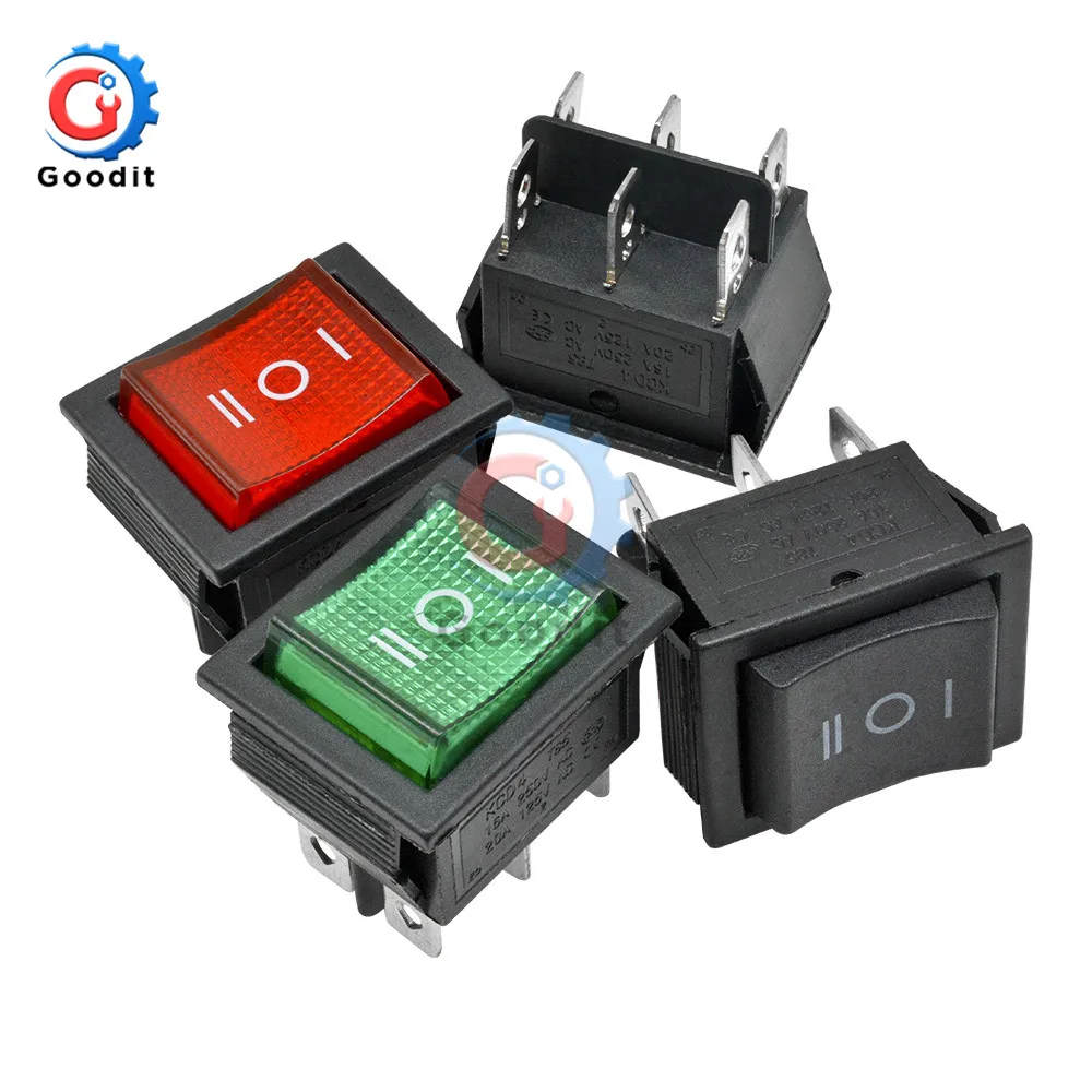 AC 250V 16A KCD4 Rocker Switch Button ON-OFF-ON 3 Position 6 Pins Electrical Equipment With Light Power Switch 25*31MM