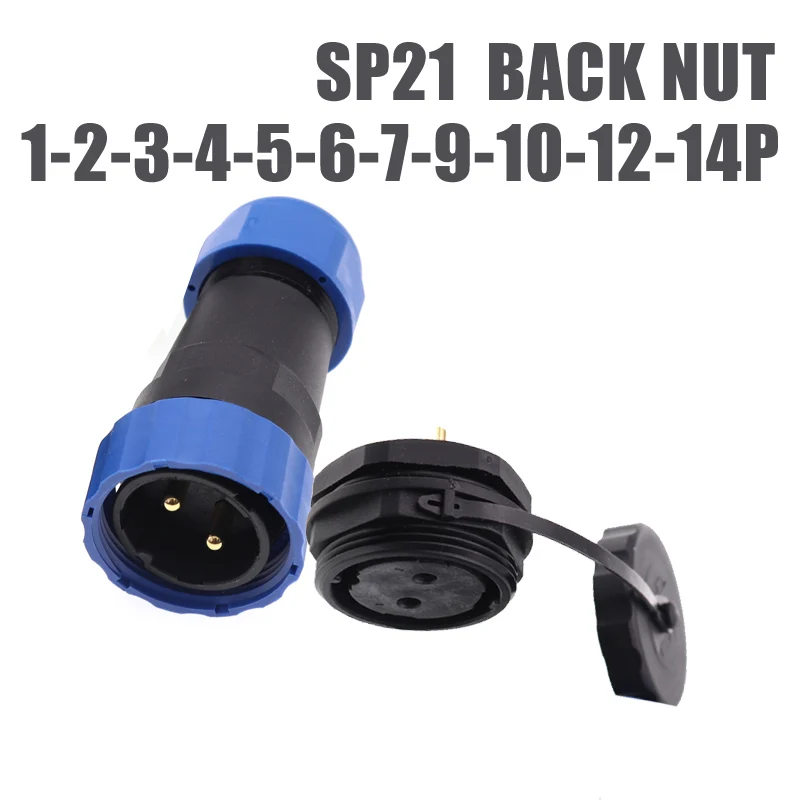 

BACK NUT SP21 Wire cable connectors waterproof ip68 1-2-3-4-5-6-7-9-10-12-14pin plug and socket 5A 10A 380V 250V 25A