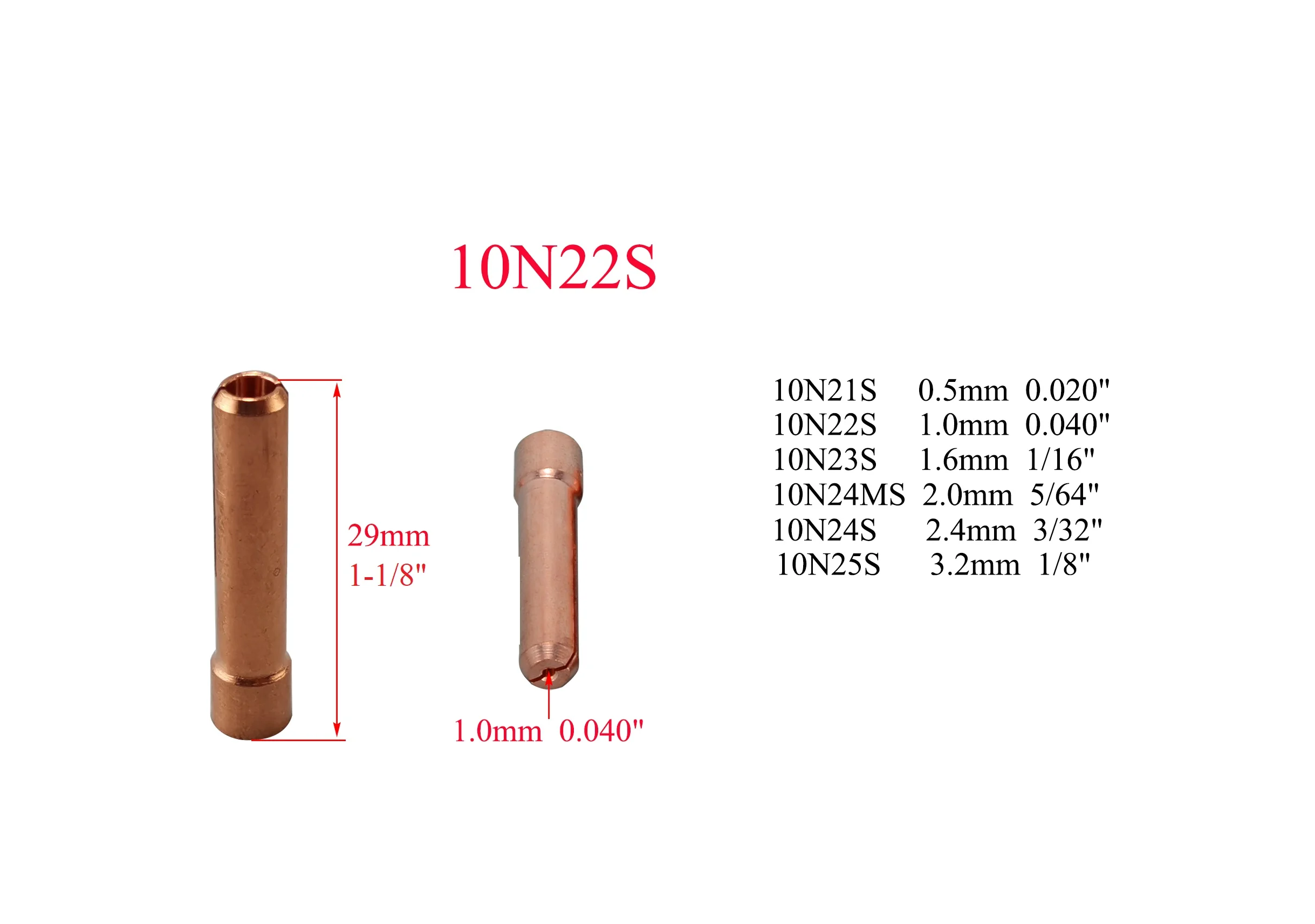 TIG Short Collets 0.5mm ( 1.0 1 1.6  2.0  2.4  3.2 Optional ) 5PCS Fit TIG Welding Torch SR PTA DB WP 17 18 26 Series