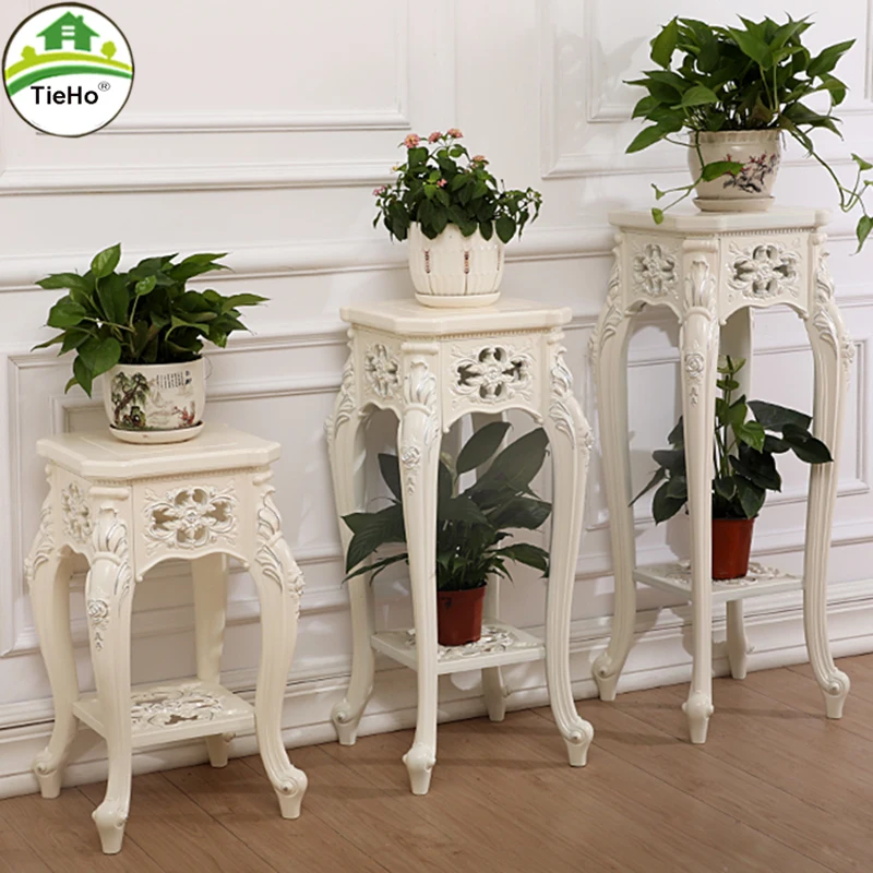 TieHo Floor Flower Pot  2 Layer Flower Stand Living Room Balcony Indoor Green Radish Plant Decor Stand European-Style White