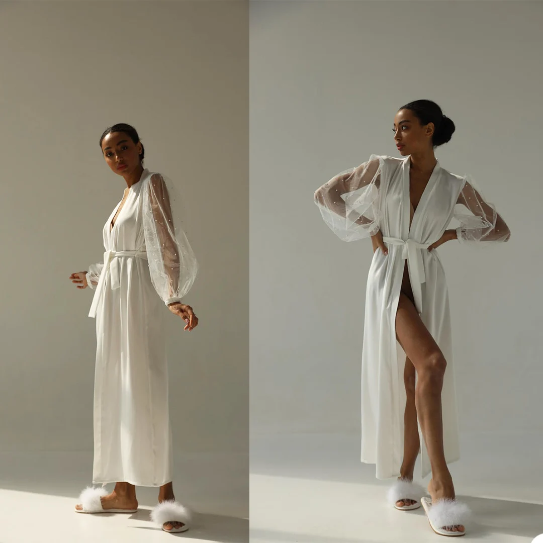 

Sexy Summer Women Pajamas Deep V Neck Long Sleeve Ankle Length Bath Robe With Belt Bathtub Night Gown