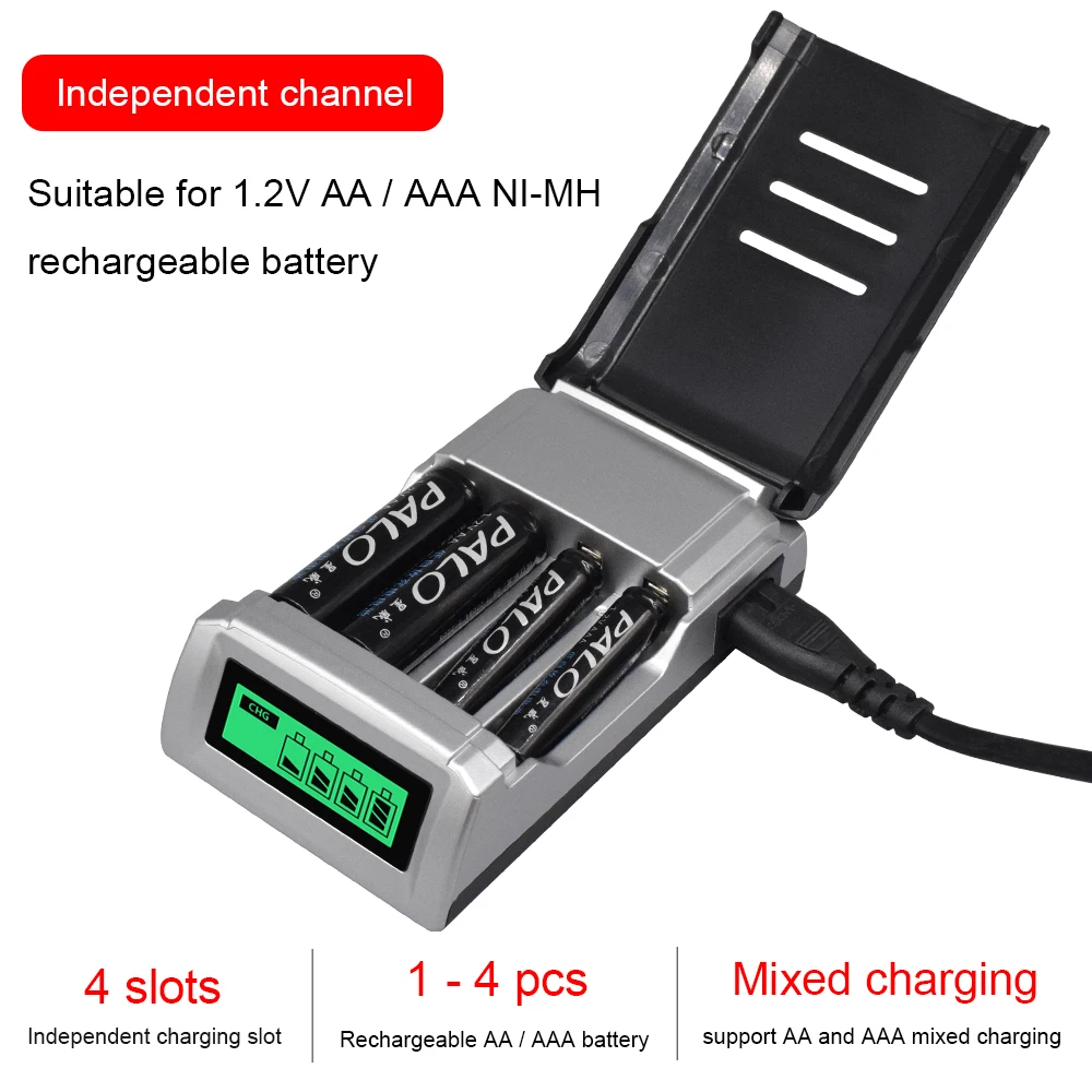 PALO 1100mAH AAA Akumulator 1.2v Ni-Mh AAA Baterie AAA + Ładowarka wyświetlacza LCD do akumulatorów Ni-Mh Ni-Cd AA AAA