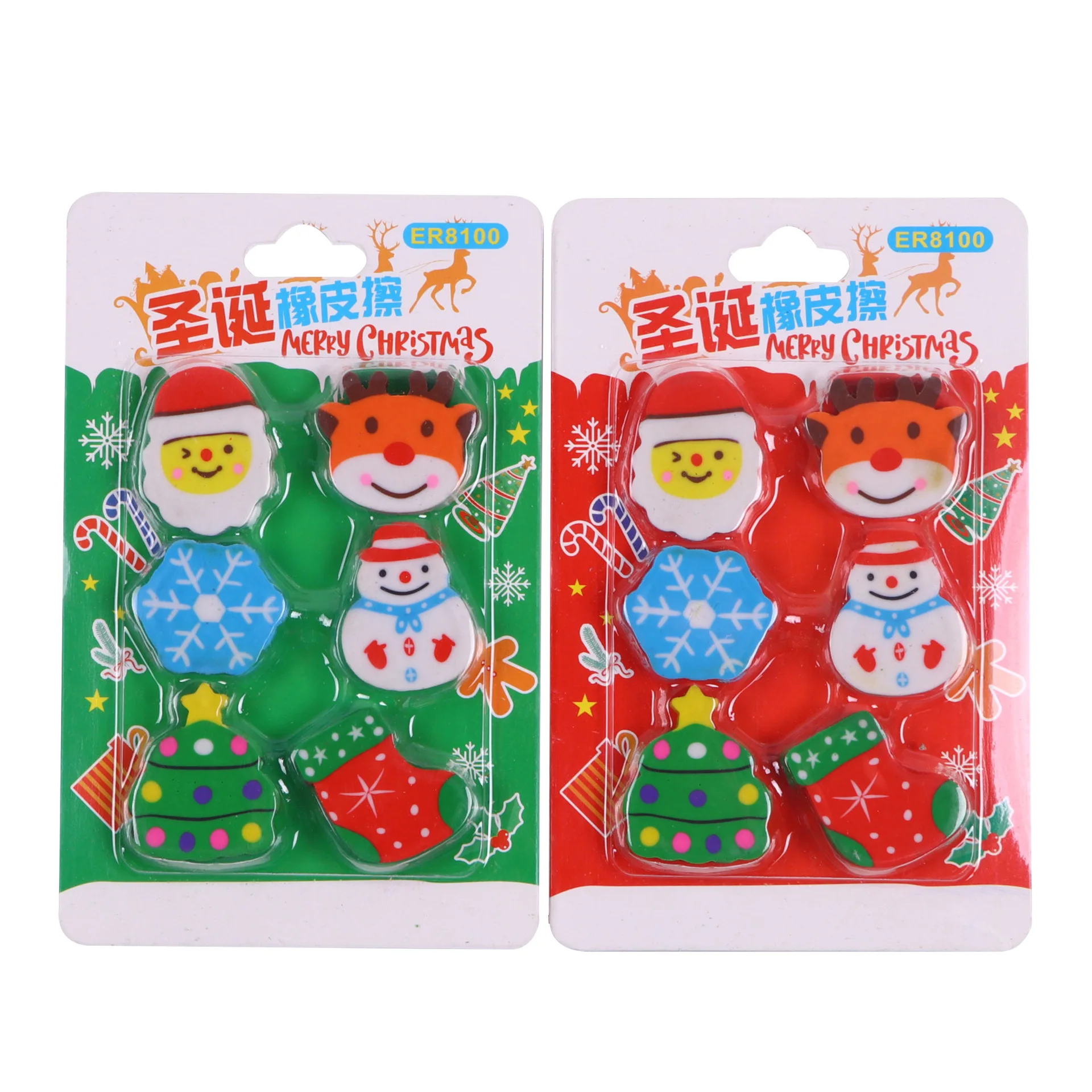 6 Pcs/Lot Cartoon Christmas Eraser Set Students Christmas Gift Gift Eraser Wholesale