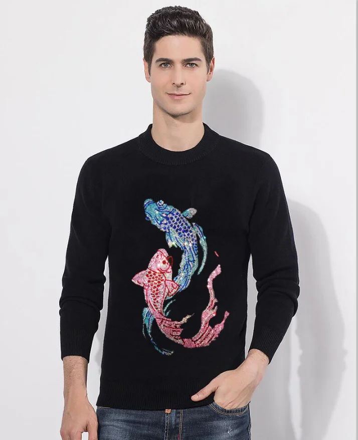 겨울 남성 스웨터 코트 다이아몬드 스톤 캐주얼 턴 다운 칼라 뜨개질 남성 스웨터 핫 드릴