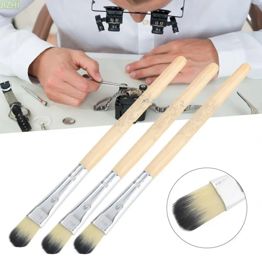 3Pack  Nylon Watch Spare Parts Movement Craft Cleaning Brush Kit Watchmaker Repair Tool With Soft Hair Wood Handle