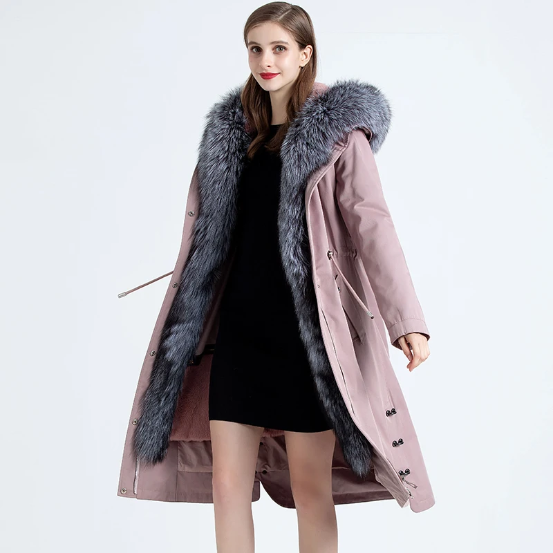 Real Parka Fur Coat Female Rabbit Fur Liner Warm Winter Coat Women Fox Fur Collar Korean Long Jacket Chaqueta Mujer MY