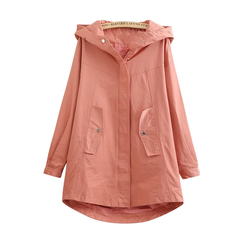 

2022 Spring Autumn Women Trench Coat New Solid Hooded Overcoat 5XL Mid-long Windbreakers Female Casual Tops Basic Outerwear 286