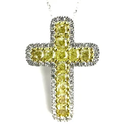 Huitan Lovely Cross Pendant Necklace Bright Yellow Color Cubic Zircon Anniversary Gift Daily Wear Women Necklace Fashion Jewelry