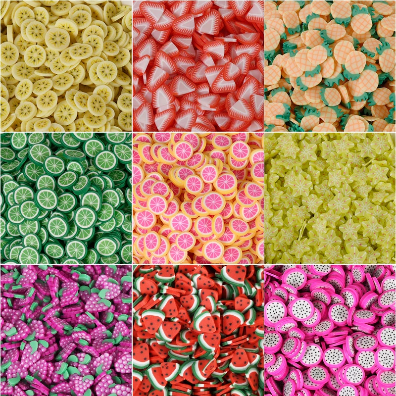 

500g/Lot 5mm Fruit Mixed Slice Nails Art /Slices/Slime Charms /Polymer Clay for Girls DIY Crafts Tiny Cute Plastic Mud Particles