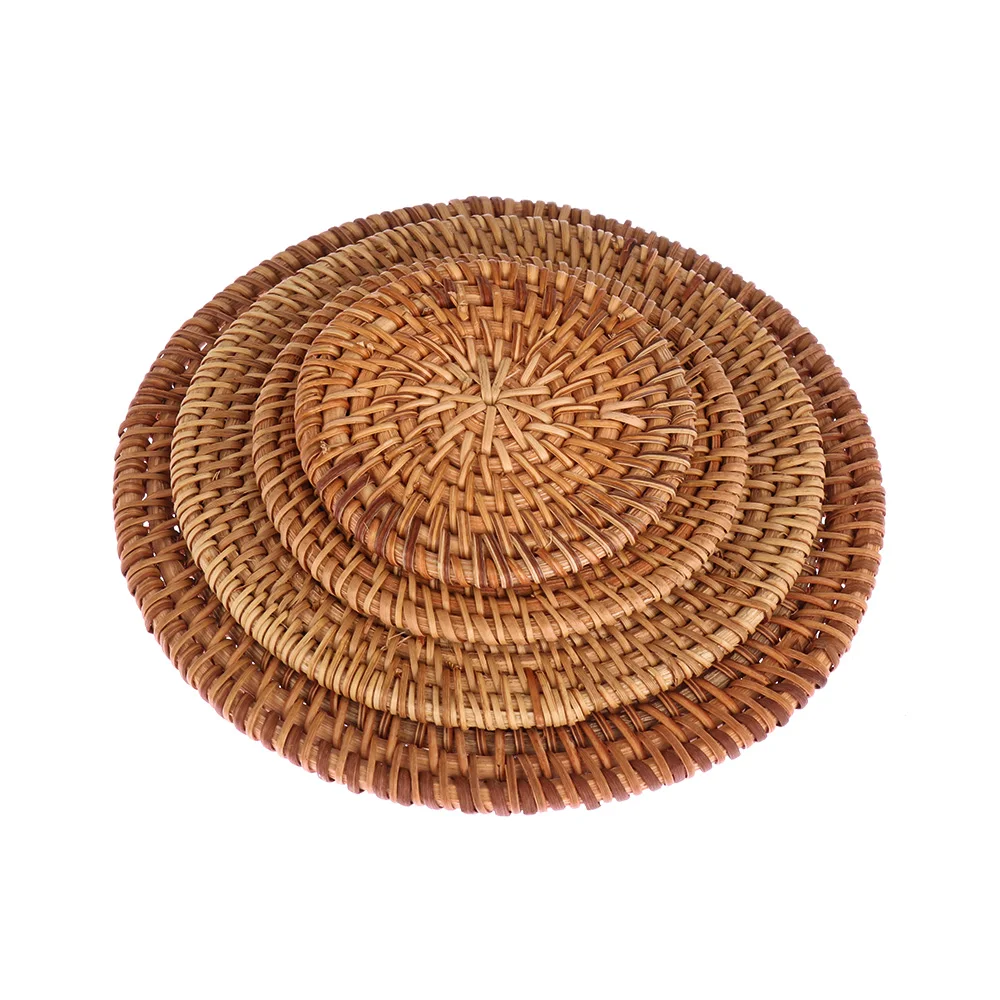 1Pc New Hot Natural Rattan Coasters Insulation Cup Bowl Pad Handmade Padding Table Mat Round Placemats Kitchen Accessories