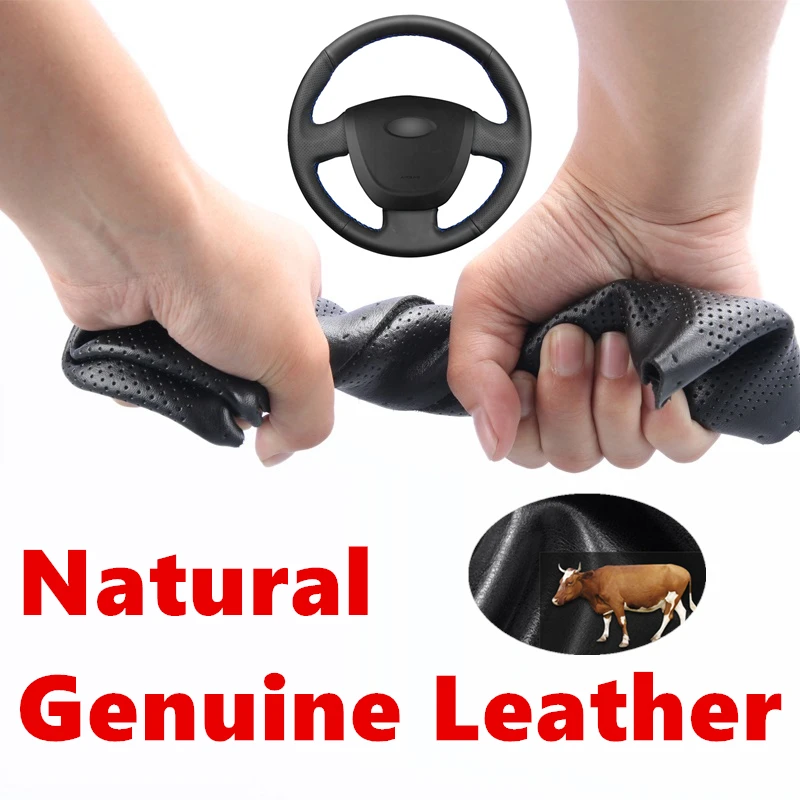 

Steering Wheel Cover Black Genuine Calfskin Leather for Lada Granta 2011-2016