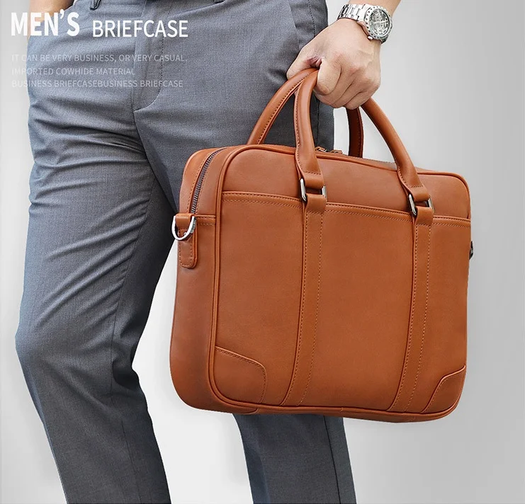 Bolsas de couro genuíno para homens, bolsa de trabalho Doctor Layer Laptop 14 \