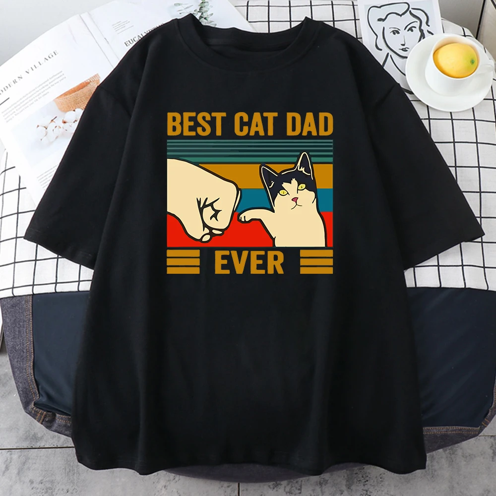 Best Cat Dad Ever Summer Men\'s T Shirt Brand Short Sleeve Fashion Cute Streetwear Animal Cats Male Tops Casual Tshirt