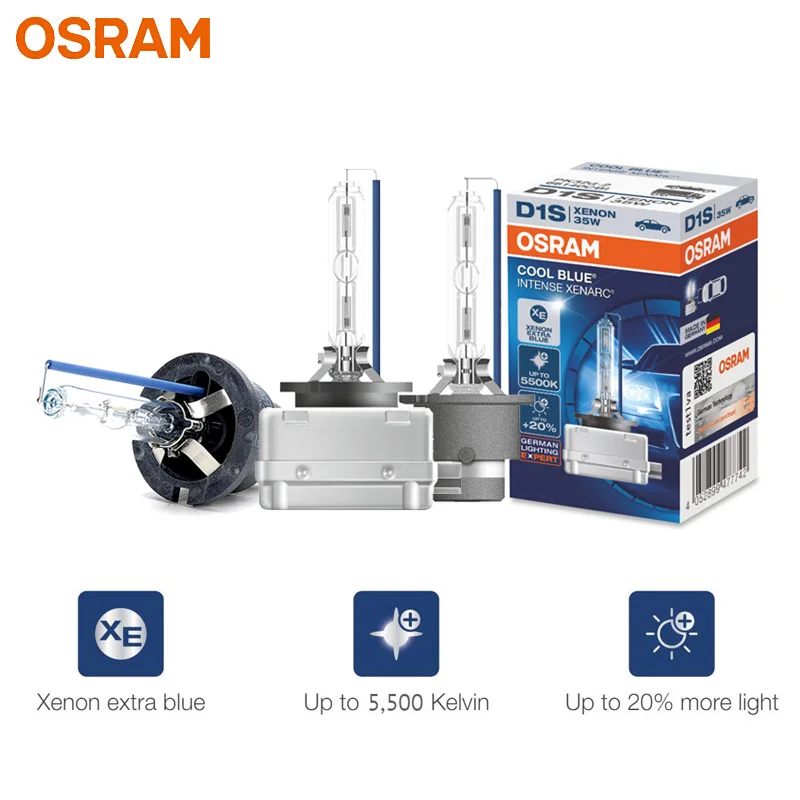 

OSRAM D1S D2S D3S D4S CBI Xenon HID Cool Blue Intense 12V 35W Car Xenon Headlight 5500K Extra Blue White Light, 1x