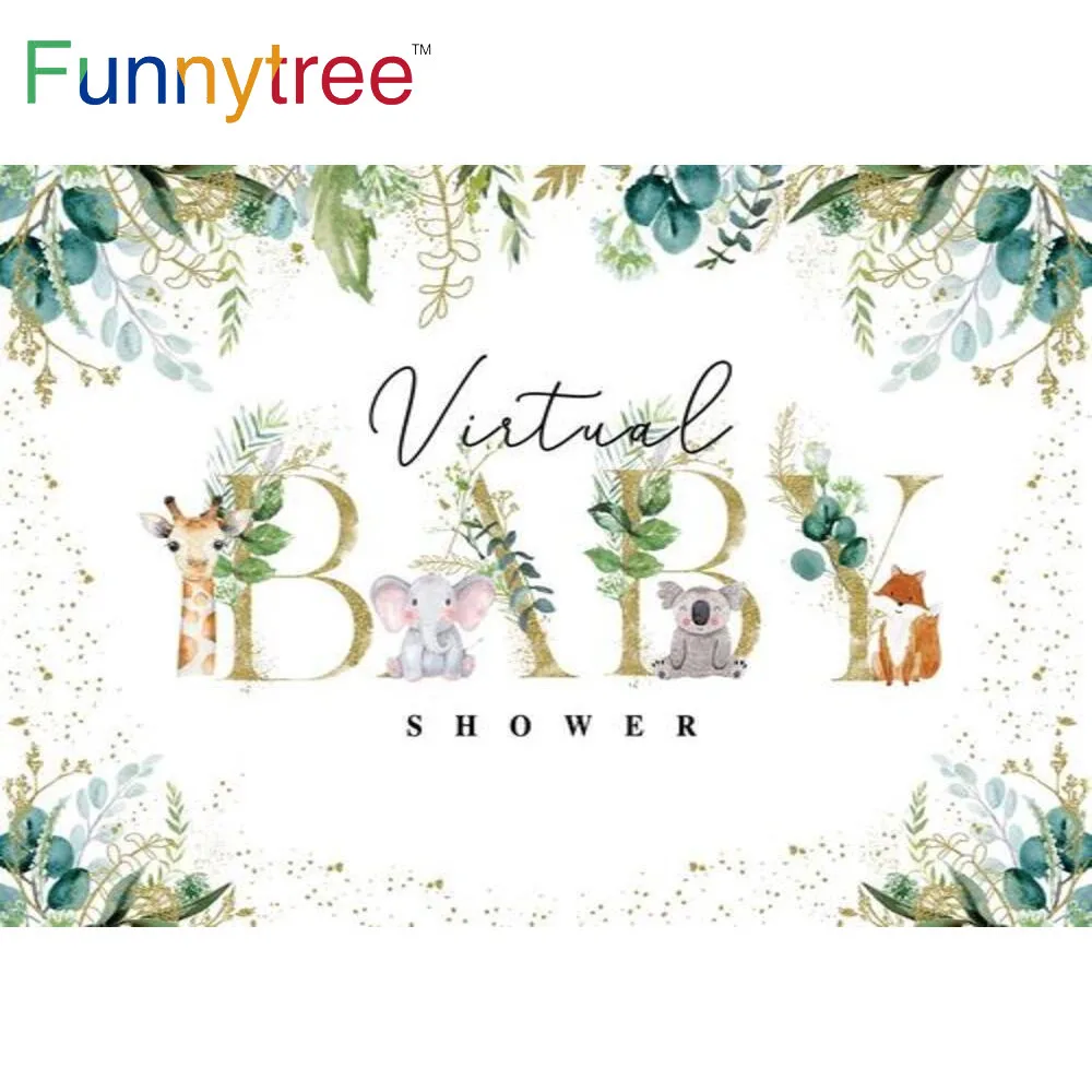 

Funnytree Baby Shower Happy Birthday Party Animals Backdrop Jungle Safari Newborn Decorations Background for Photography Studio