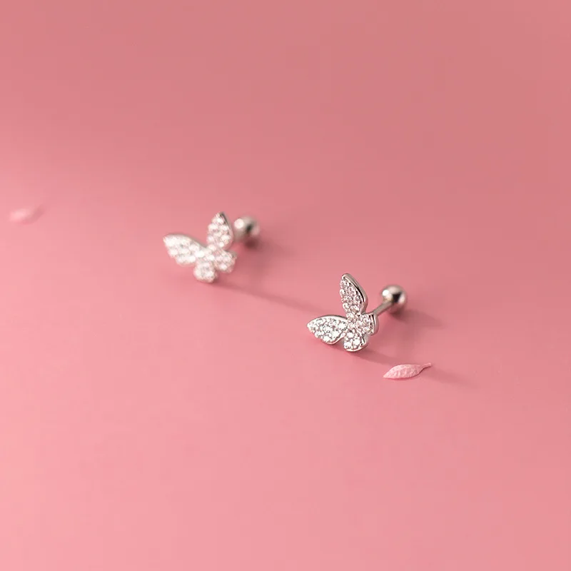 KAMIRA 925 Sterling Silver Romantic Simple Butterfly Zircon Spiral Bead Stud Earrings for Women Party Charm Lovely Sweet Jewelry image 6
