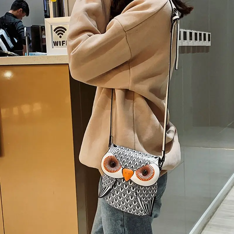 Cute Owl Cartoon PU Leather Handbag Casual Satchel School Purse Shoulder Bag Crossbody