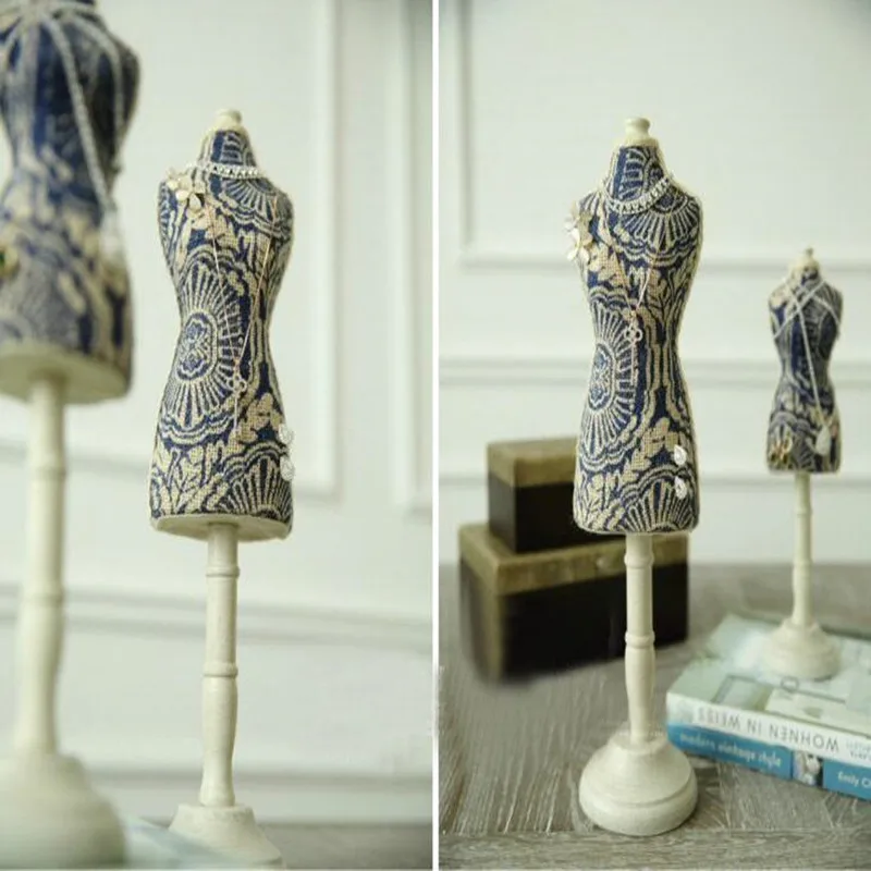 Cotton Linen Fabric Blue Model Jewelry Stand, Mannequin Body, Necklace Display Holder, Ring Storage, 2 Sizes, D187, 1Pc